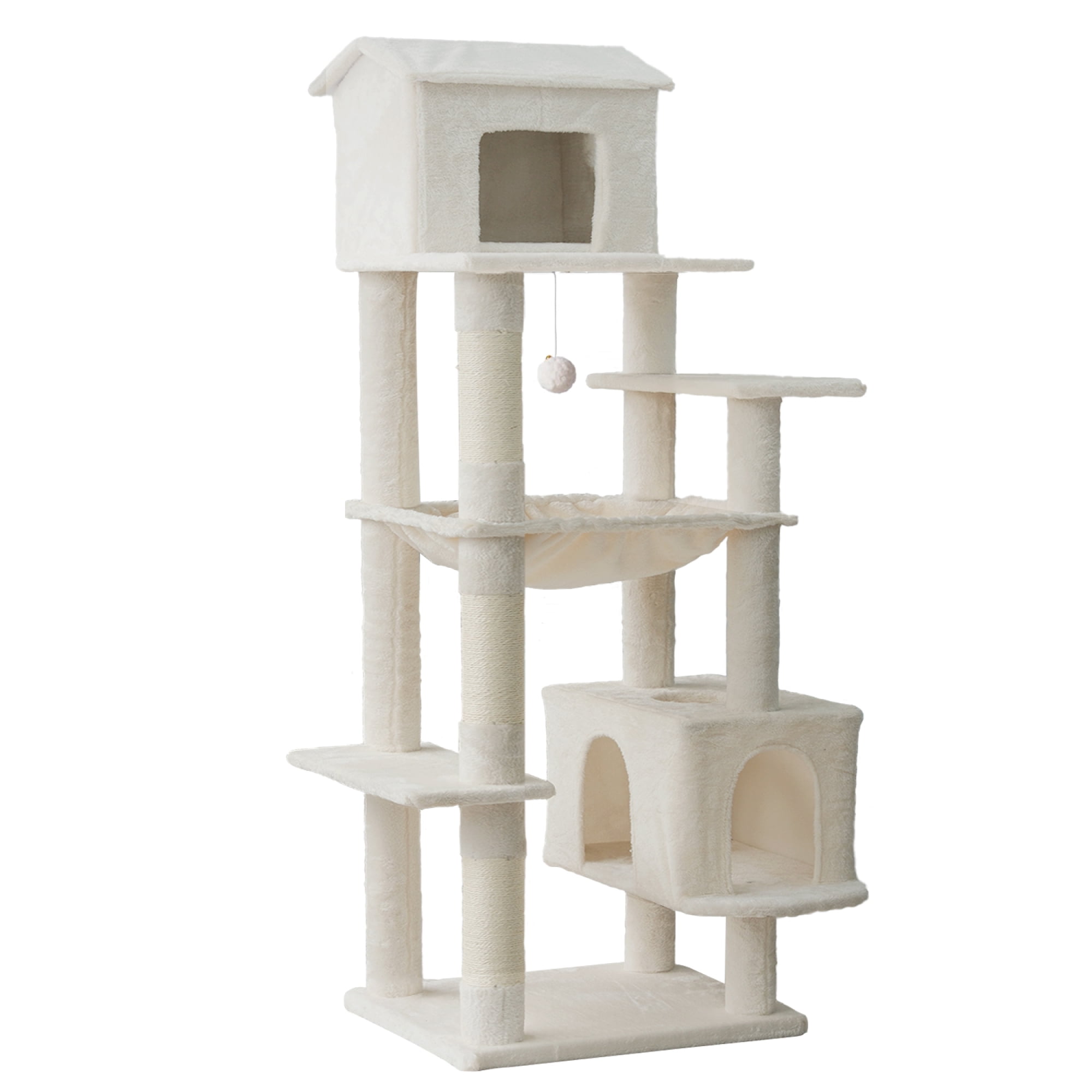 Jopath Multilevel Cat Tree Beige Multi-Level Cat Tree with Unique Cat House, Hammock, Scratching Posts - Plush Cat Tower for Indoor Cats, Ideal for Multiple Cats 64in