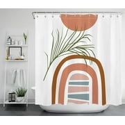 HVEST Boho Shower Curtain for Bathroom,Minimalist Green Leaves Fabric Shower Curtain,Modern Abstract Geometric Polyester Waterproof Decor Accessories Bath Curtain with Hooks,72x78 Inches
