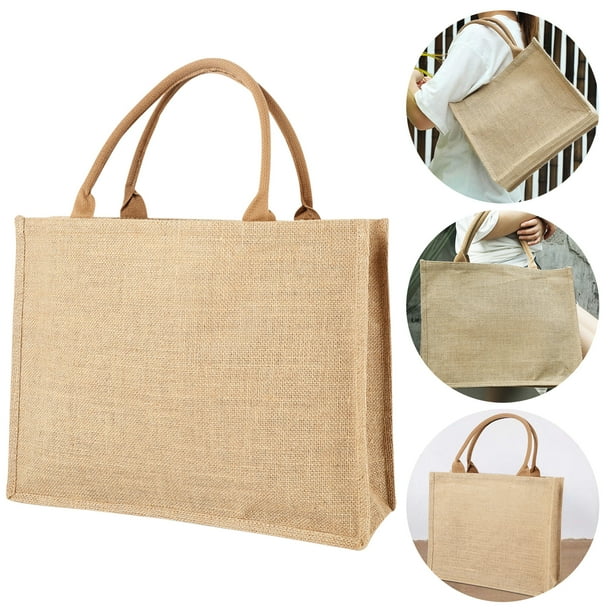 Manlo Tote Bag Linen Reusable Handbag Handles Shopping Grocery Bag 46X35X14cm Walmart