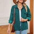 thumbnail image 4 of Women's Corduroy Jackets Long Sleeve Button Down Solid Collared Shackets Fashion Fall Trendy Loose Coats with Pockets Green XXL, 4 of 7