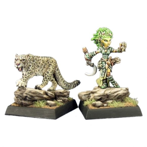 Lini icónico gnomo druida y droogami Snow Leopard Pathfinder miniatura