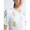 thumbnail image 4 of Free Assembly Women's and Women's Plus Embroidered Cardigan Sweater with Puff Sleeves, Lightweight, Sizes XS-4X, 4 of 5