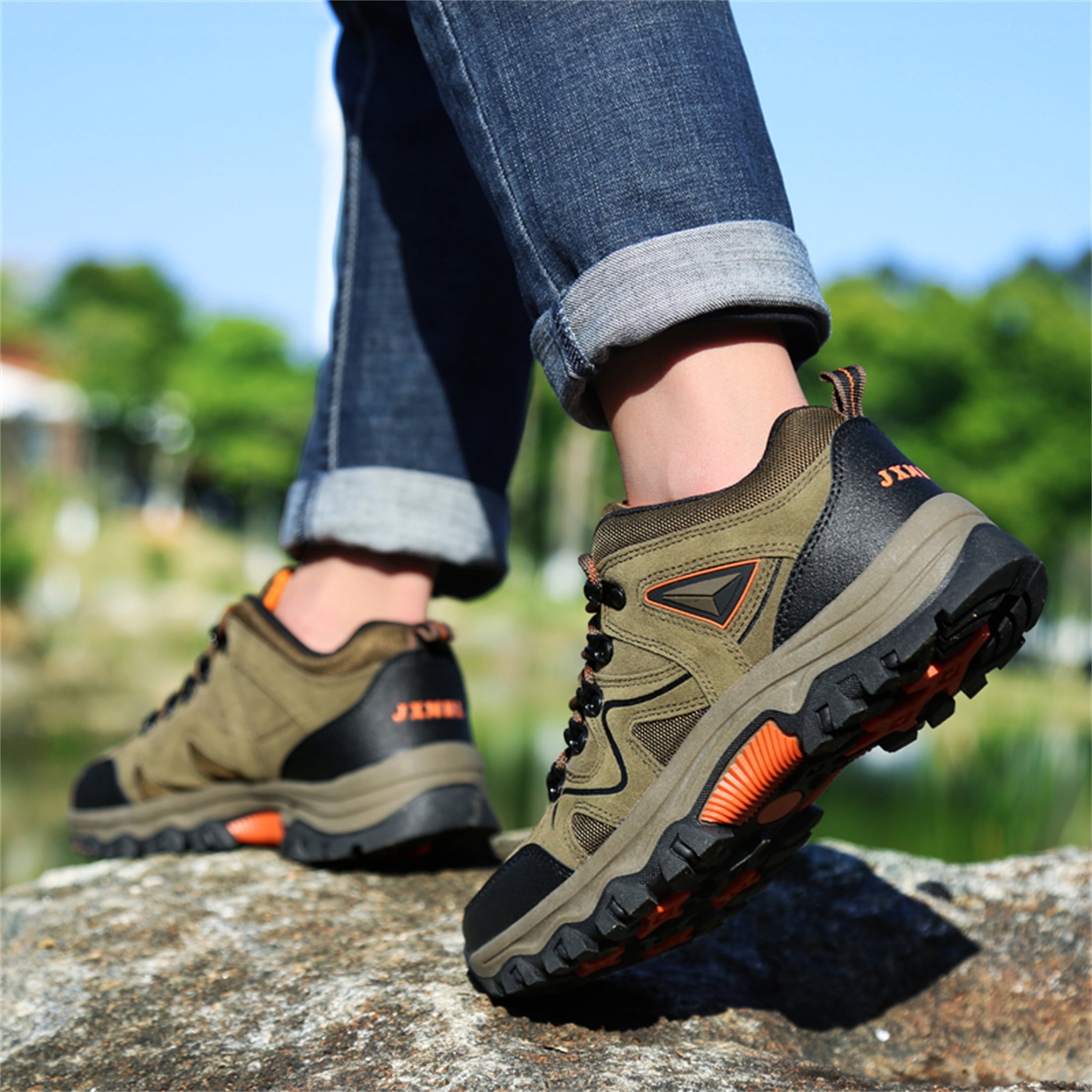 LASUDRAA Mens Lightweight Hiking Shoes Breathable Anti-Slip Outdoor Trail Trekking Shoes