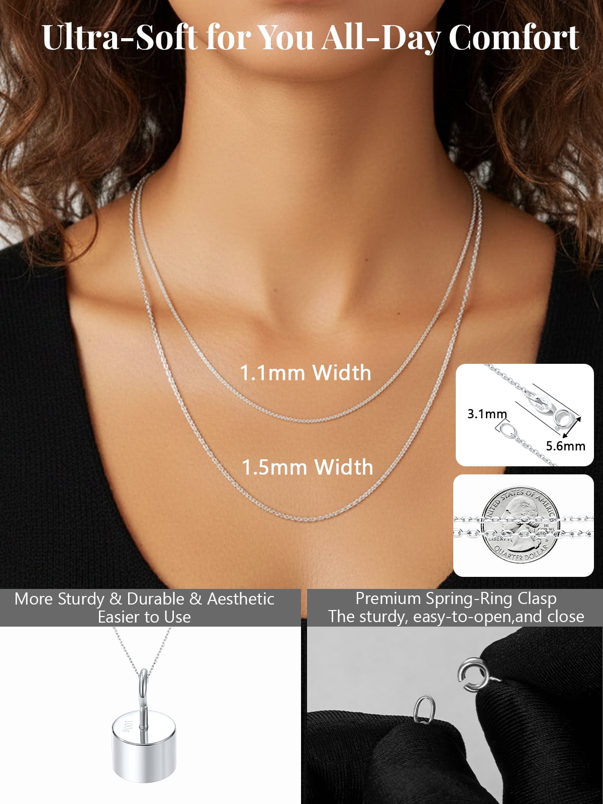 Silvora S925 Sterling Silver 1.1mm Dainty Thin Chain Necklace for Women Choker 16/18/20/22/24 Inch