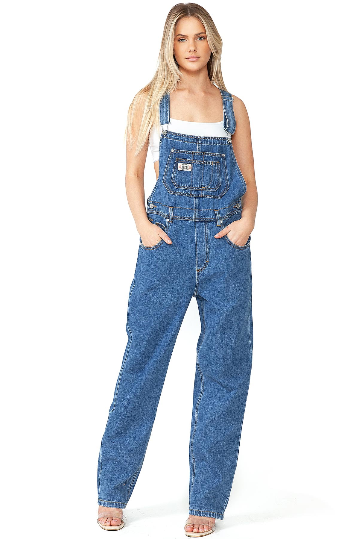 Lana Roux Womens Relaxed Fit Oversize Baggy Boyfriend Jean Overalls ...