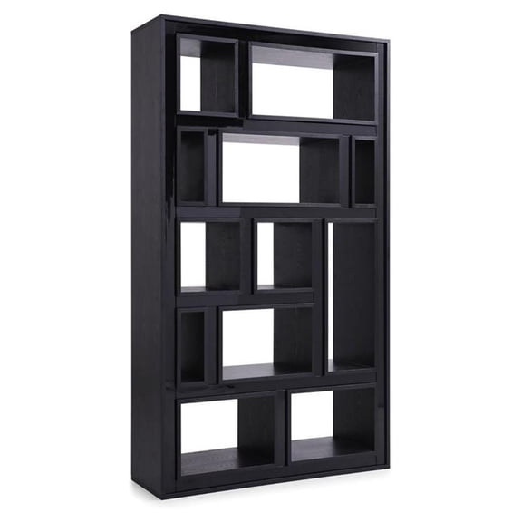 Modrest Suffolk 12-Open Shelf Contemporary Wood Veneer Bookcase in Ash Black