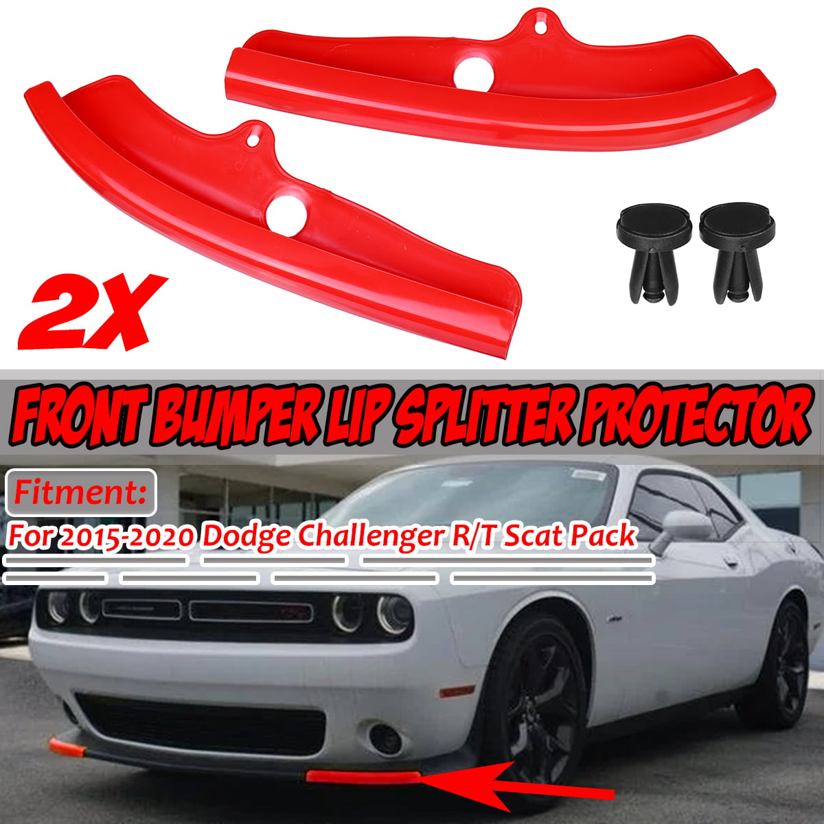 MOTOKU Front Bumper Lip Splitter Guard Red for Dodge Challenger 2015-2021 