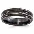 thumbnail image 1 of Grey Titanium Ring Band Wedding Grooved Edward Mirell Black Ti with Grooves 6mm, 1 of 6