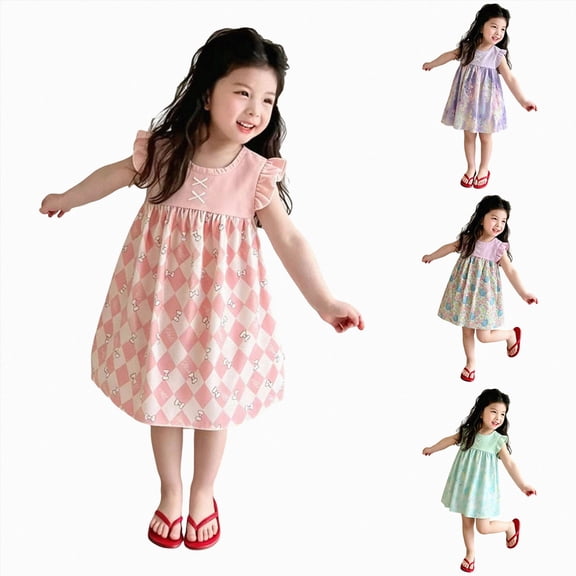 mgoYE Little Girls Dress 2-3 Years Kids Casual Dresses, Summer Toddler Baby Girls Sleeveless Dress Graphic Print Children's Clothing Light Purple
