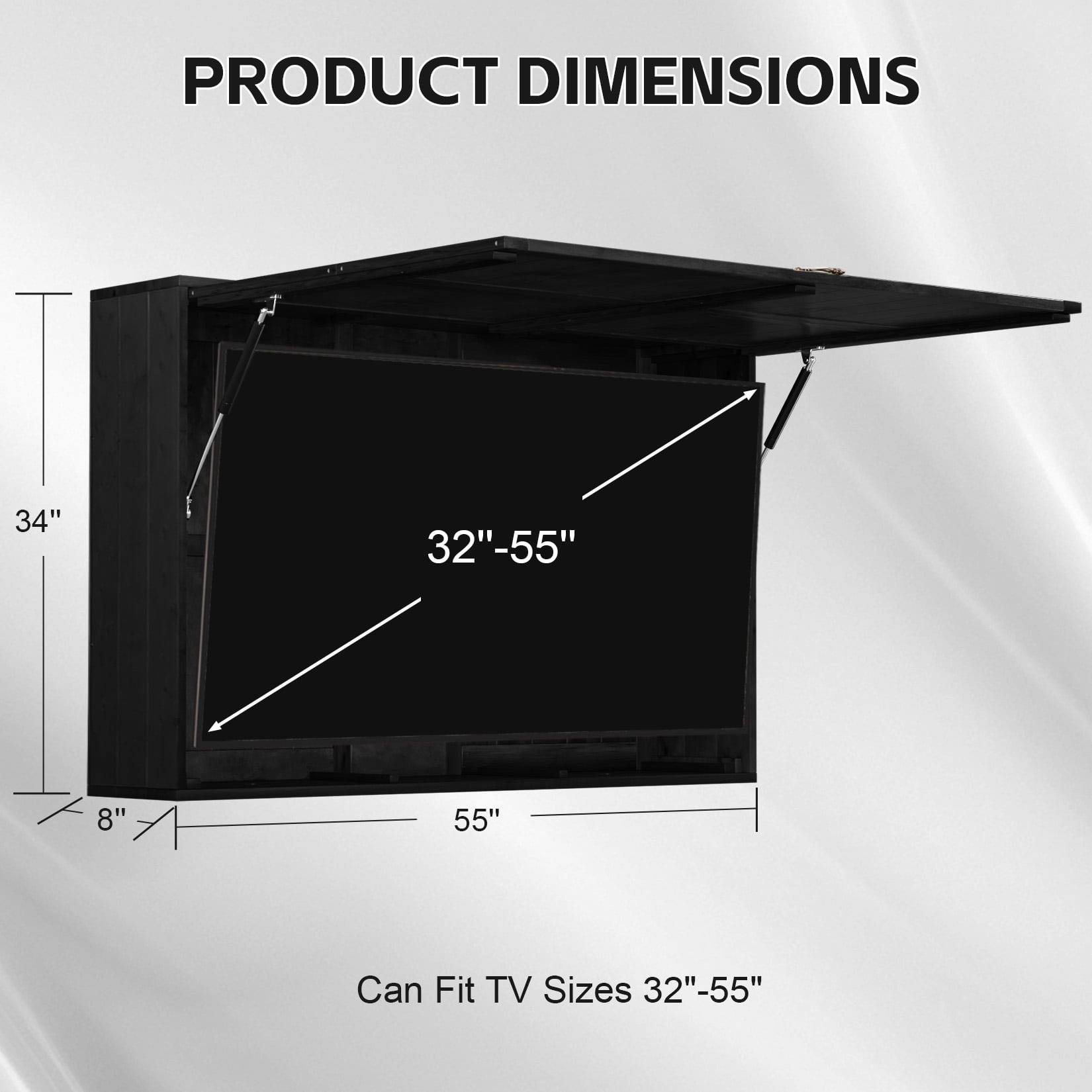 Outdoor TV Hard Cover, Solid Wood Weatherproof TV Enclosure w/ Wall Mounting Bracket , 600D Oxford Outdoor TV Cover (Fits 32-55 Inches), Black