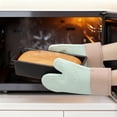thumbnail image 5 of Unique Bargains 2pcs Soft Silicone and Cotton Heat-Resistant Oven Mitts Green 11.2" x 7.7", 5 of 7