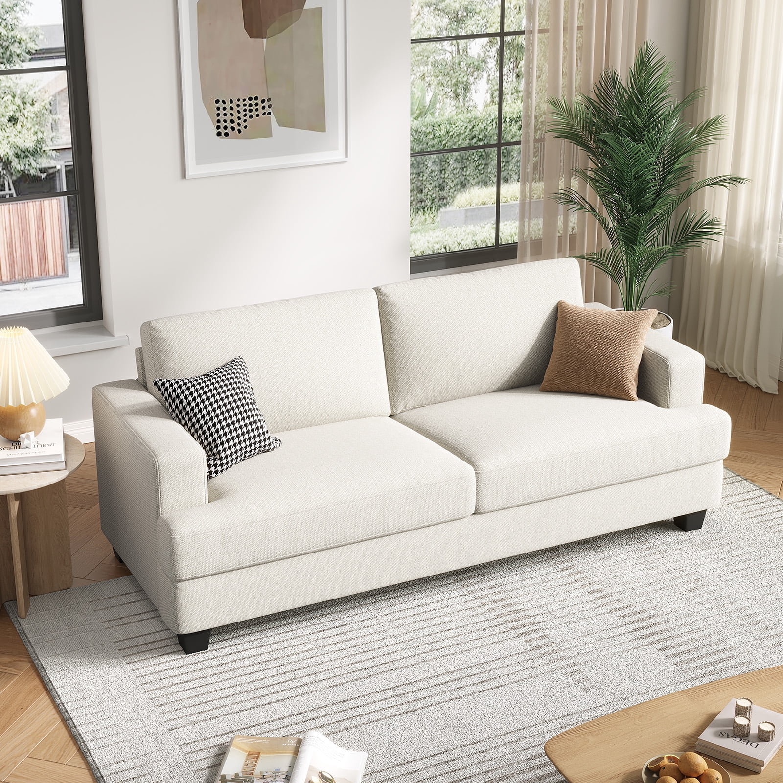 BLAZANT 84” Loveseat Sofa, High Resilience Loveseat Sofa, Linen Fabric 2 Seat Sofa Couch with Wooden Frame& Upholstered Cushion, Modern Deep Seat Sofa for Bedroom Office