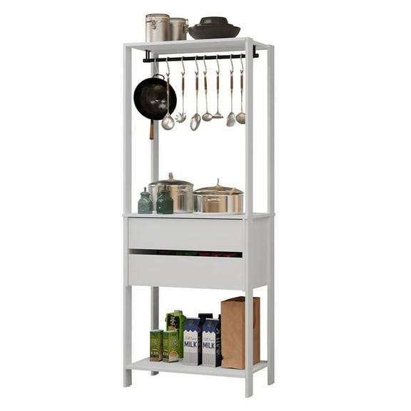 Madesa Kitchen Pantry Storage Rack with 2 Drawers and Hanging Space 27"L Multiuse Cabinet for Kitchen Organization- White