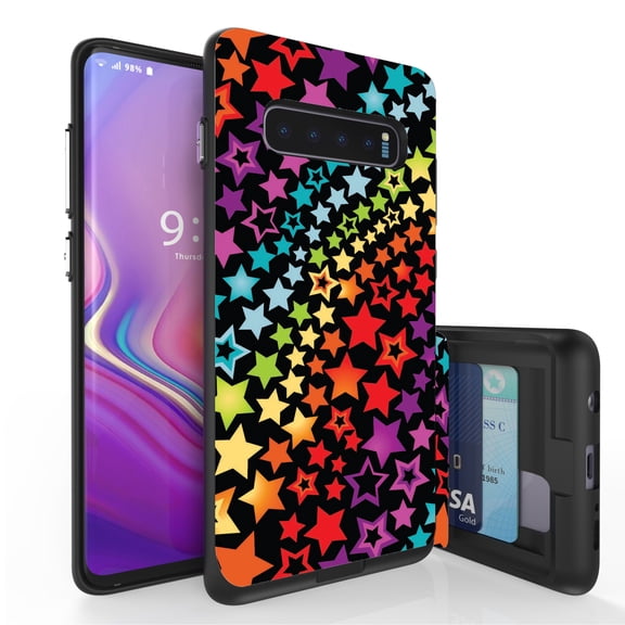 Galaxy S10  Case, Duo Shield Slim Wallet Case   Dual Layer Card Holder For Samsung Galaxy S10  [NOT S10 OR S10e] (Released 2019) Rainbow Stars
