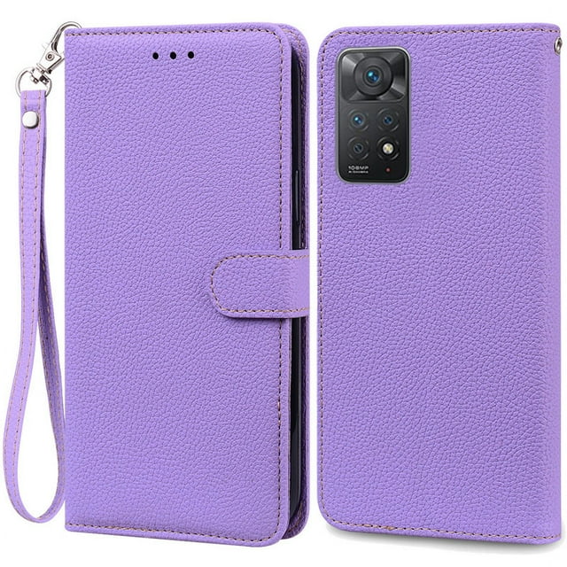 Note 11 Case For Xiaomi Redmi Note 11 11S Case Leather Wallet Flip Case For Redmi Note 11 Pro Phone Cases Note 11S Cover Fundas Light Purple -Strap Note 11
