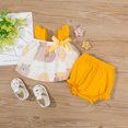 thumbnail image 2 of Odeerbi Newborn Two-piece Set Baby Infant Boys Girls Summer Bow Outfits Tank Tops Baby Clothes Newborn Bow Bear T-Shirt Solid Ruffle Shorts Outfits Set Yellow, 2 of 9