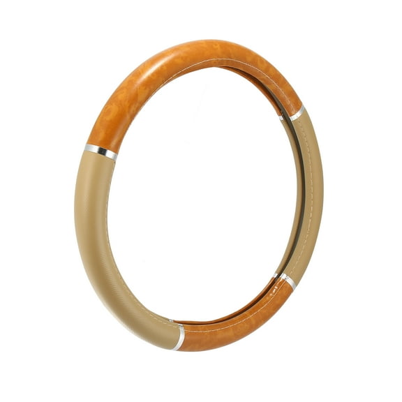 Unique Bargains 15" Universal Anti Slip Steering Wheel Grip Cover for Car Sedan SUV Breathable Wood Grain Khaki Beige