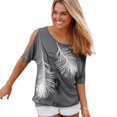 thumbnail image 1 of Tee-shirts Col Rond en Coton Imprimé Femmes T-shirts à Épaules Dénudées, 1 of 3
