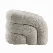 Swivel Accent Chair, Cloudlike Curved Design, Metal Base, Gray Boucle