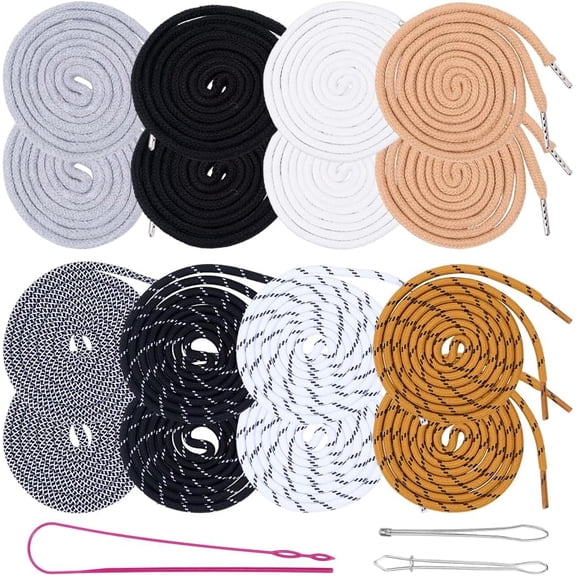 8 Colors 16Pcs Colorful Drawstring Replacement Kit Round Drawstrings Replacement with Easy Threaders Iron Bodkin DIY Draw Strings Rope Tool Set for Shorts Pants Jackets Coats Hoodies Bags