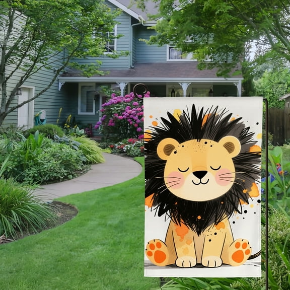 Spring Summer Garden Flag Double Sided Cute Lion Welcome Yard House Outside Outdoor Decoration,12*18 inch