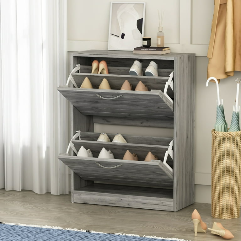 Gray 2-Tier Wood Shoe Rack