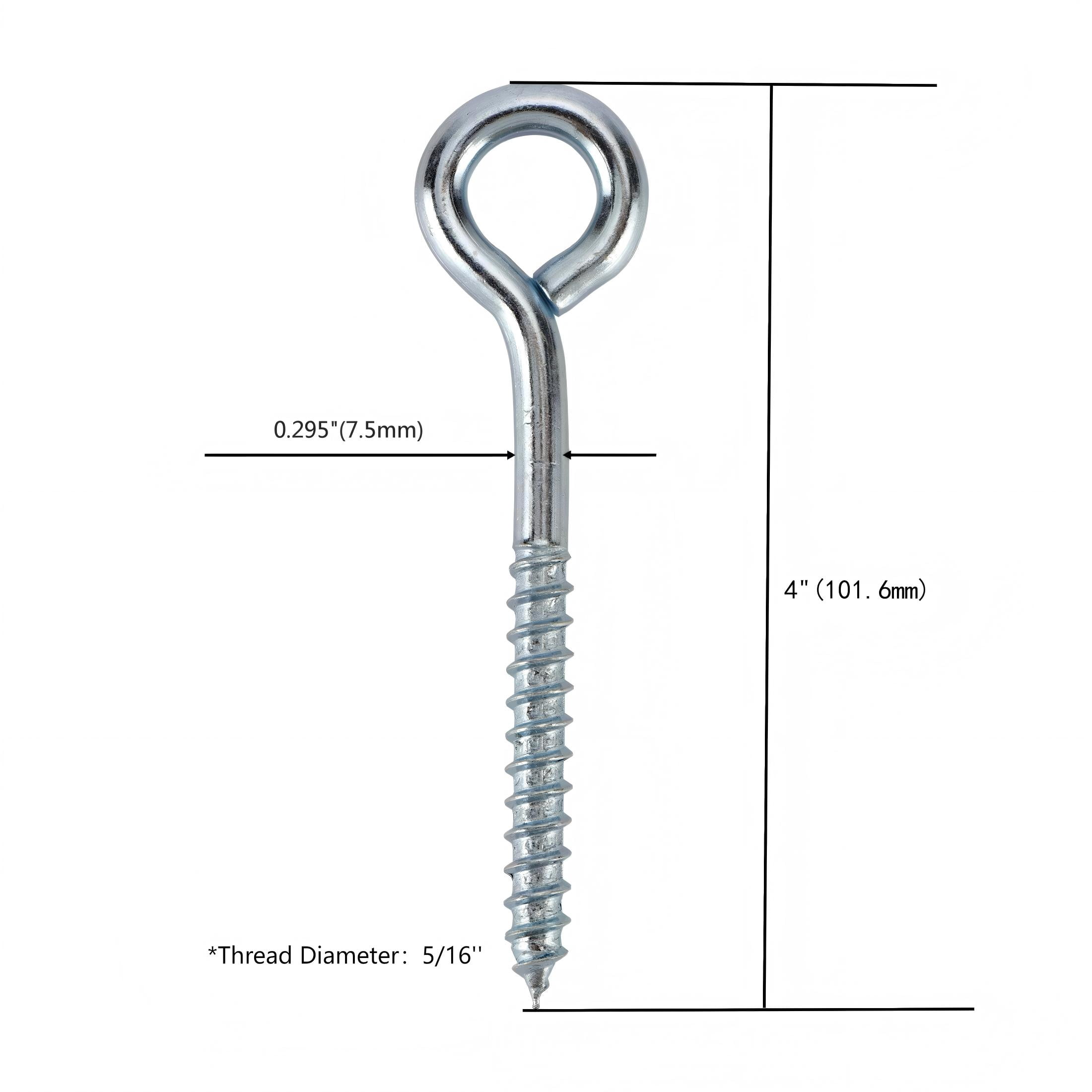 (6 pack) Hyper Tough 5/16 inch x 4 inch New Lag Screw Eye, Zinc Plated, 0.15lb
