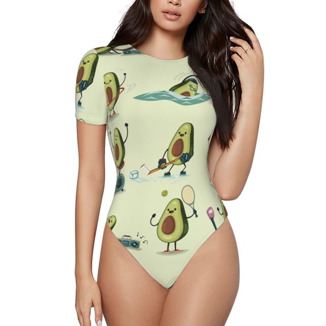 Vsdgher Avocat pour Exercice Combinaison à Manches Courtes pour Femmes, Justaucorps une Pièce Aguichant Col Rond Shapewear Contrôle du Ventre-TTG