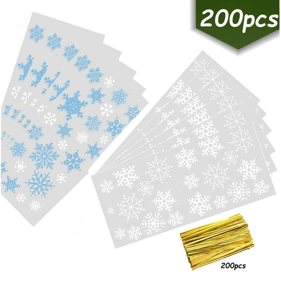 Christmas Cellophane Bags Treats Bags with Ties Clear Candy Cookie Bags for Christmas Party Supplies Gift 4.92" x 10.82" 200Pcs Snowflakes
