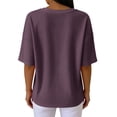 thumbnail image 3 of Elbow Length Tops Women Dressy Waffle Knit Crew Neck T Shirts Trendy Summer Loose Cute Blouses Half Sleeve Basic Tees Purple M, 3 of 4