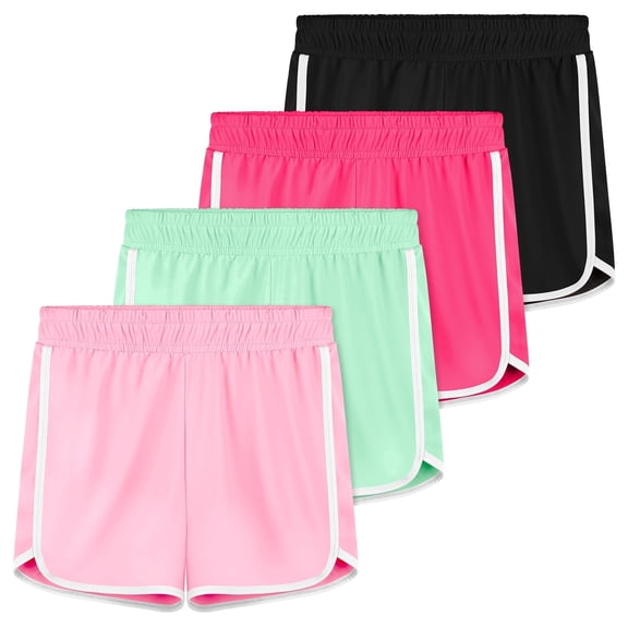 Resinta 4 Pack Youth Girls Athletic Shorts Quick Dry Active Shorts Big Girl Summer Sports Shorts for Running Dance Yoga
