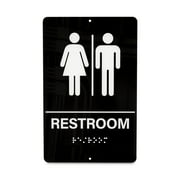 Pen+Gear Restroom Sign, 6 x 9 in, Black Acrylic, Adhesive-Ready