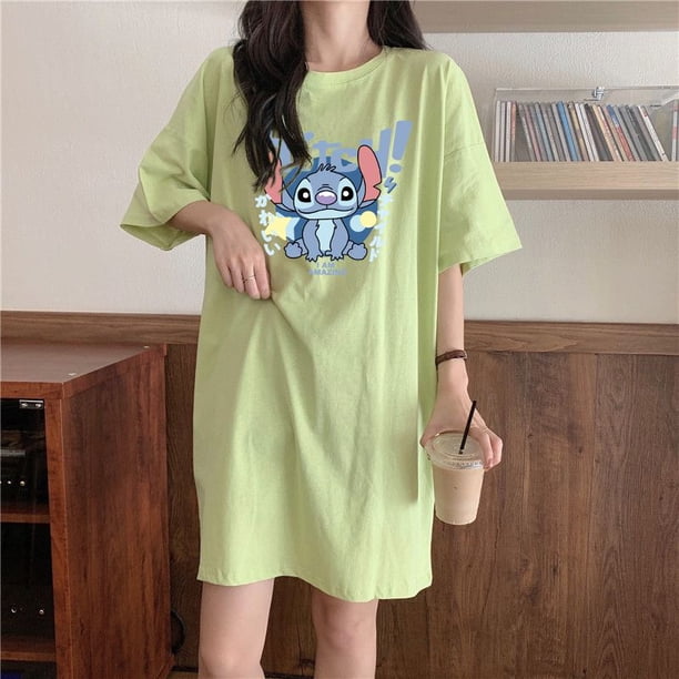 Disney-Camisón largo de una pieza con estampado de dibujos animados para mujer, vestido de Casa informal suelto, estilo coreano, Pjs de verano