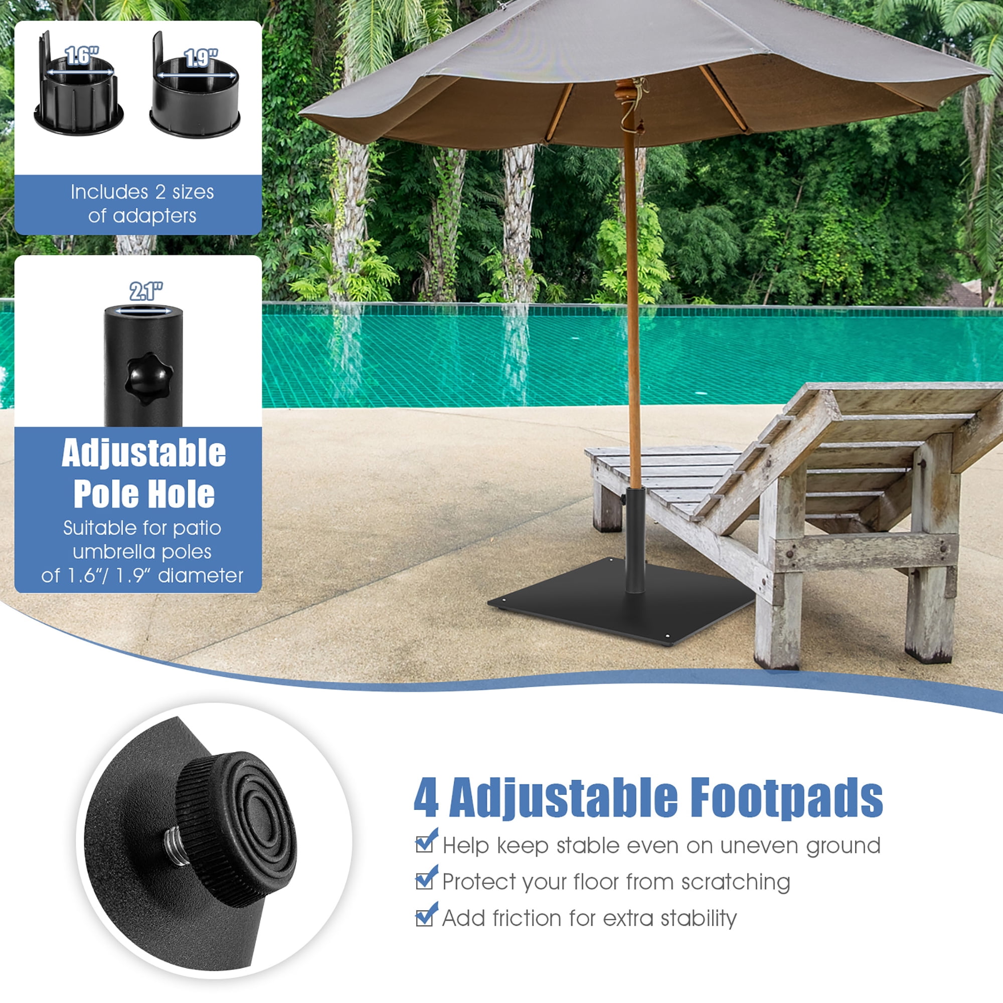 Costway 20'' Square Patio Umbrella Base Weighted 35 LBS Outdoor Market Stand Footpads