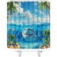thumbnail image 4 of Cartoon Shark Shower Curtain Funny Sea Animal Fish Underwater Ocean Theme for Girls Kids Bathroom Curtains Decor Fabric Set Include Hooks,(36" Wx70 H), 4 of 4