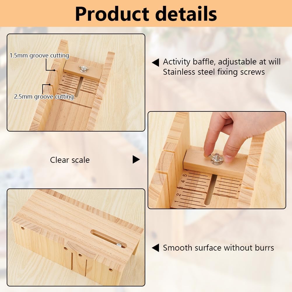 Wooden Soap Cutting Box Soap Loaf Cutter Soap Cutter Mold Adjustable Wood Soap Cutting Tool Soap Trimming for DIY Handmade Soap Making Candles Trimming 1 Piece 25x11.5x8.5cm