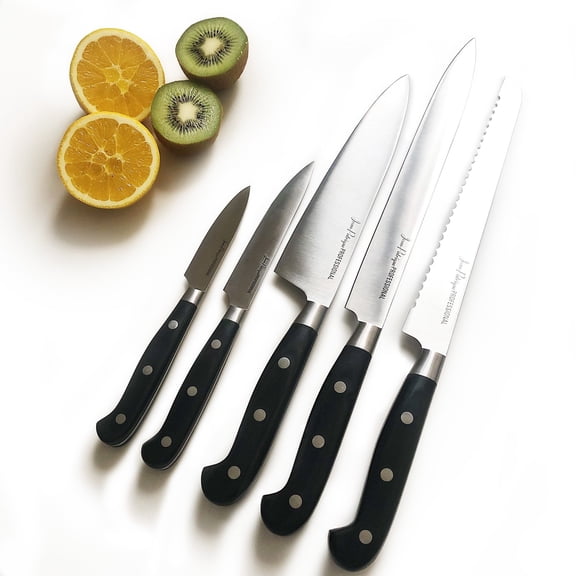 Jean-Patrique Kitchen Knife Set of 5 Pieces - All Purpose Essential Kitchen Knives - Black Ergonomic Handles, Sharp & Dishwasher Safe