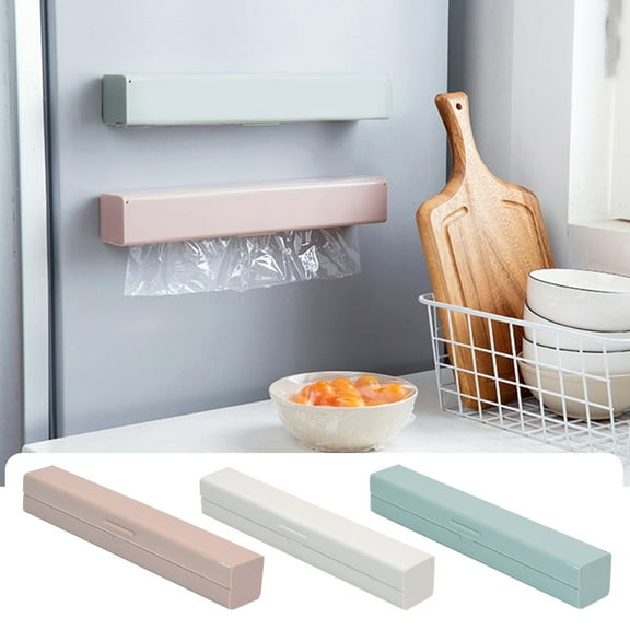 Plastic Wrap Dispenser with Cutter | Aluminum Foil Organizer | ABS Refillable Multipurpose Cling Film Box | Magnetic Food Wrap Holder | White-Pink-Green | 12.5in