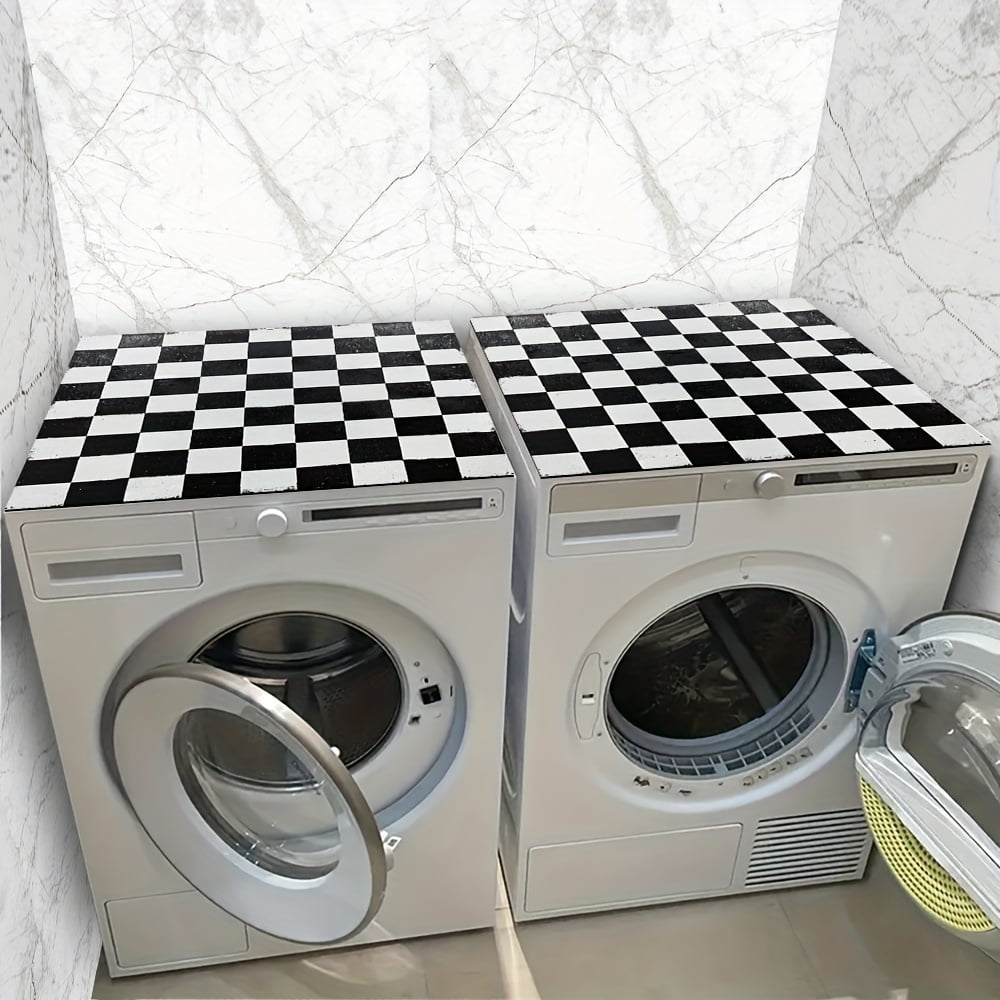 1pc Dish Drying Mat, 20in×24in2/4in×24in, Black And White Grid Washing Machine Dust Cover Mat, Washstand Drain Mat, Washstand Cup Mat, For Kitchen Countertop, Kitchen Accessories