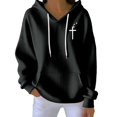 thumbnail image 2 of Women's Solid Color Ribbed Hooded Sweatshirt, Thick Pullover with Adjustable Drawstring and Pockets, Soft Cotton Blend Casual Streetwear for Spring, Autumn and Daily Wear Black XL, 2 of 4