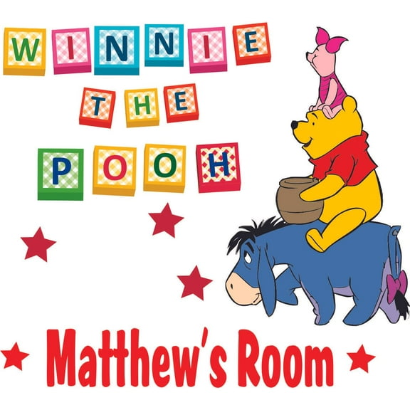 Winnie the Pooh Eeyore Piglet Cartoon Customized Wall Decal - Custom Vinyl Wall Art - Personalized Name - Baby Girls Boys Kids Bedroom Wall Decal Room Decor Wall Stickers Decoration Size (10x10 inch)