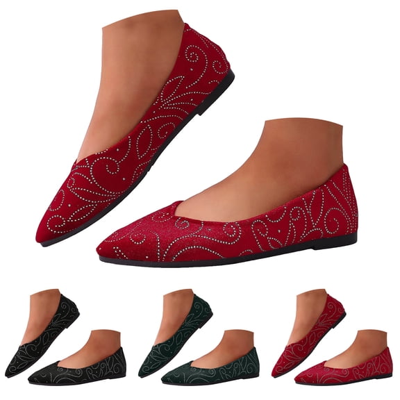Pandaie Women's Flats Knit Comfort Pointed Toe Ballet Flats Shoes Rhinestone Casual Slip on Walking Driving Work Shoes Black 6