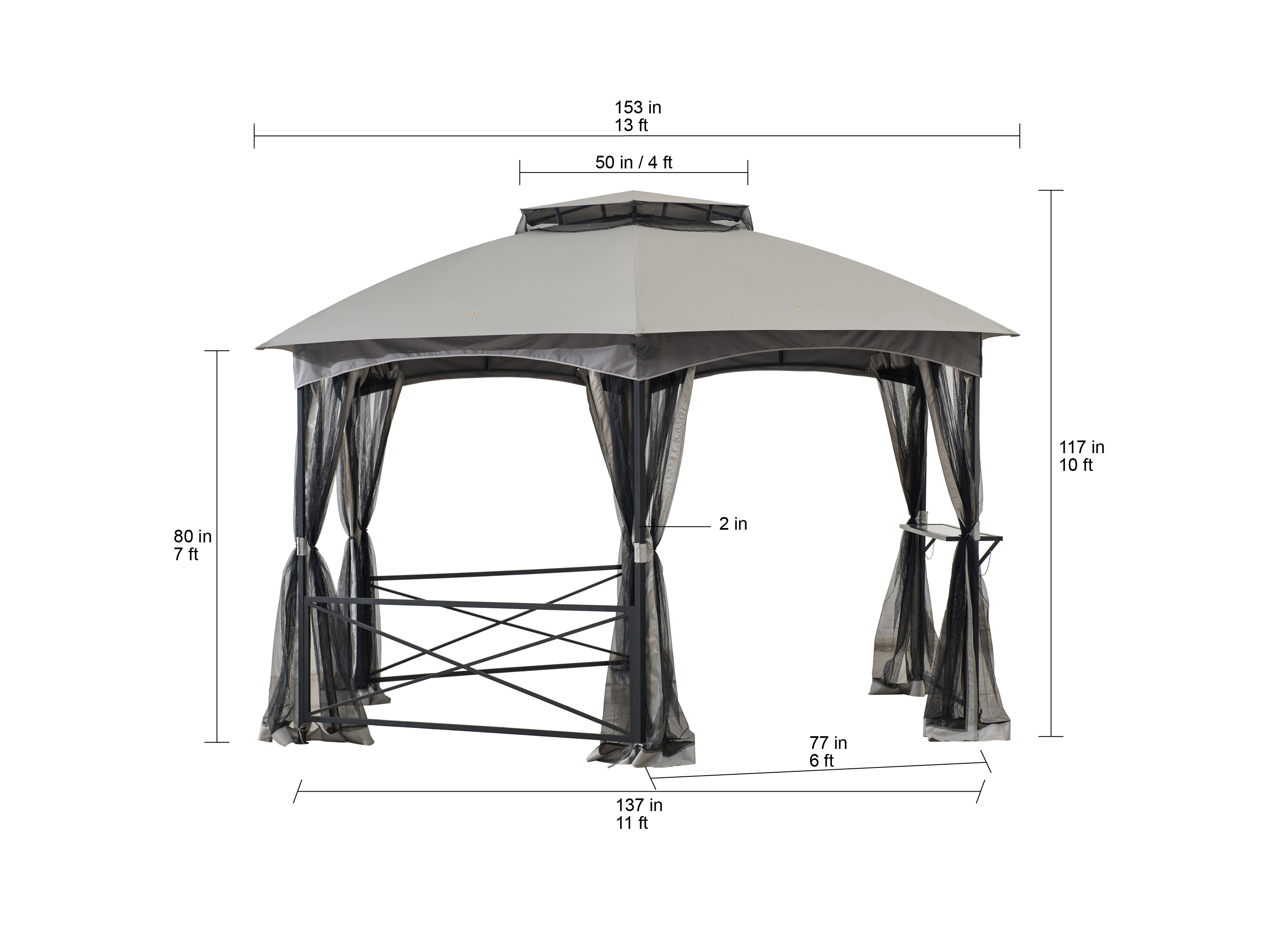 Sunjoy Beaux 11 Ft. X 14 Ft. 2-tone Gray Hexagon Steel Gazebo With 2 ...