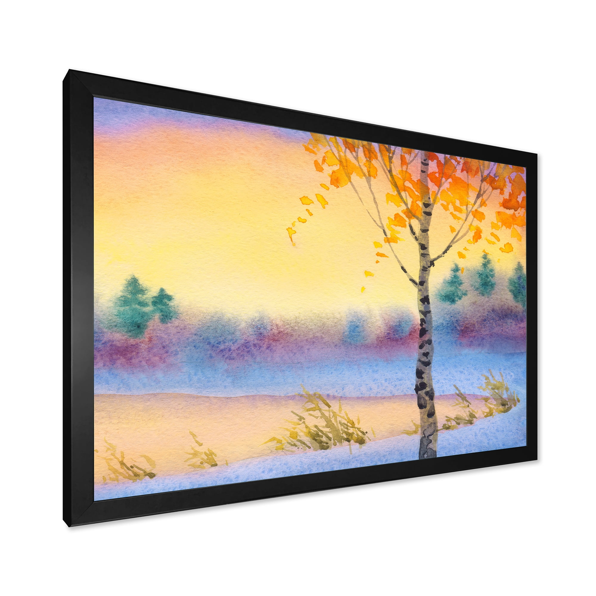 Designart 'Evening Sky Over Lake Winter Landscape' Traditional Framed Art Print