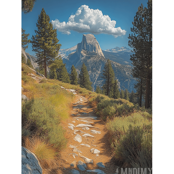 Yosemite Half Dome Mountain Trail Canvas Print/Wall Art，Perfect for Living Room，Office，Bathroom，and Hallway Decoration.