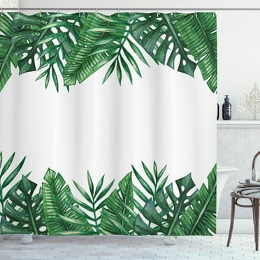 Ambesonne Palm Leaf Shower Curtain, Forest Leaves Frame, 69"Wx75"L, Hunter Green