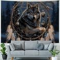 thumbnail image 4 of Nawypu Native American Wolf Dream Catcher Wall Tapestry Hanging Poster Lines Wall Art Painting with Tassels and Wooden Hanging Rod, 4 of 6