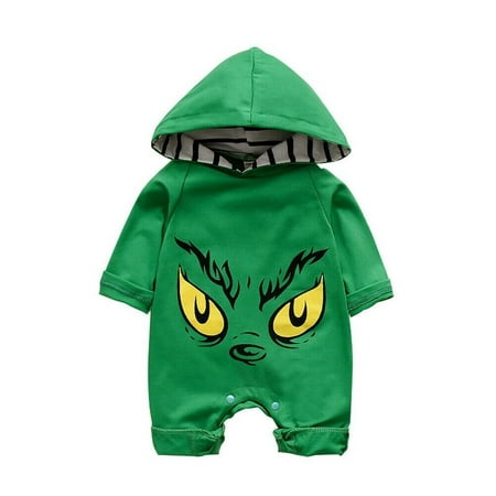 Infant Baby Boys Girls Clothes Fashion Kids Cartoon Monster Eyes Hooded Romper Jumpsuit Bodysuit Cotton Outfit (Green, 3-6M)