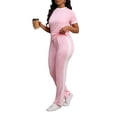 thumbnail image 6 of Women's 2 Piece Outfits Short Sleeve Tops Sweatpants Colorblock Bodycon Lounge Sets Tracksuit Pink XL, 6 of 6