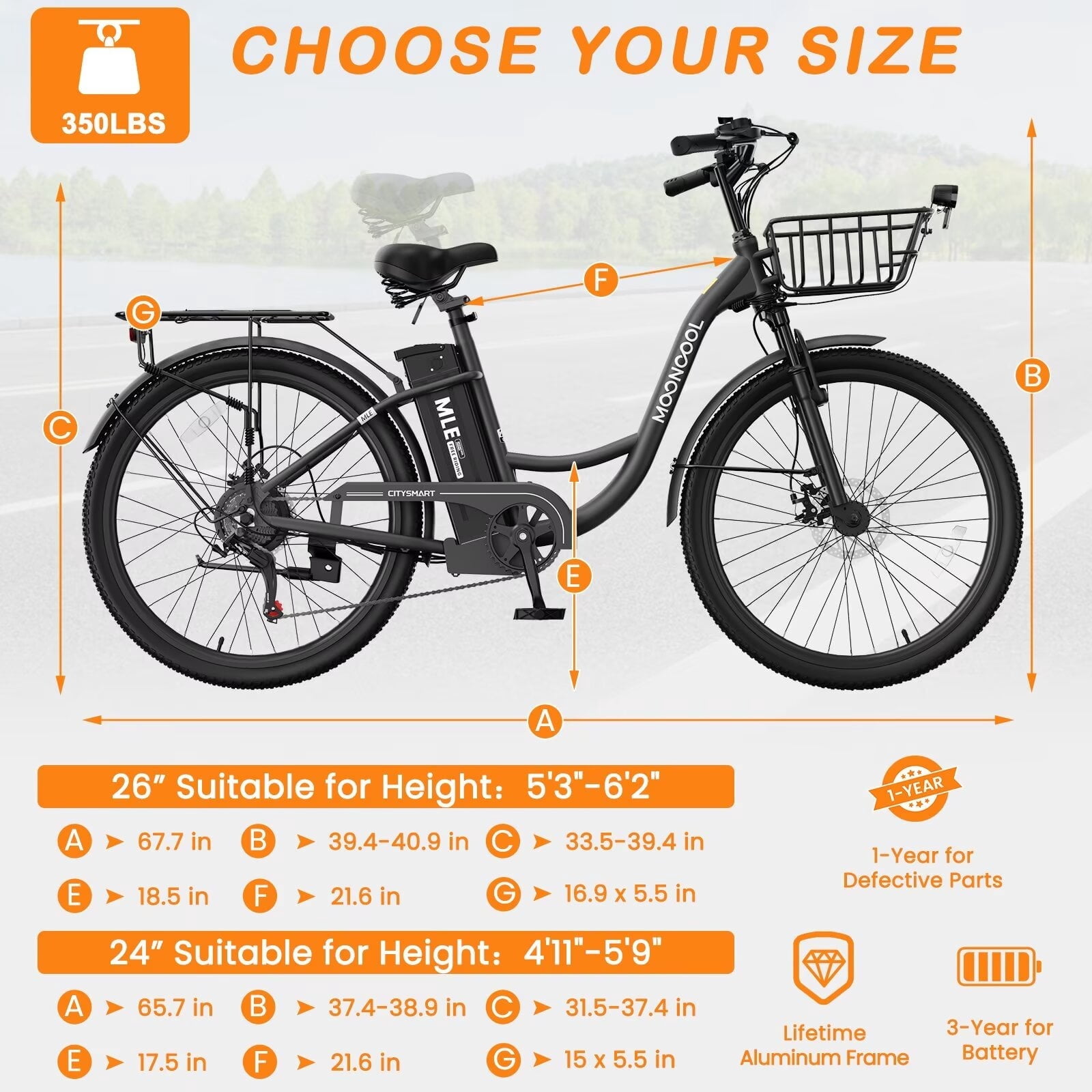 Lilypelle Electric Bike for Women Adults, Peak 700W Motor 20MPH, 50 Miles Electric Cruiser Bike with 36V 10.4Ah Battery, 7-Speed Electric Bicycle, 26" Tires and Front Fork Suspension